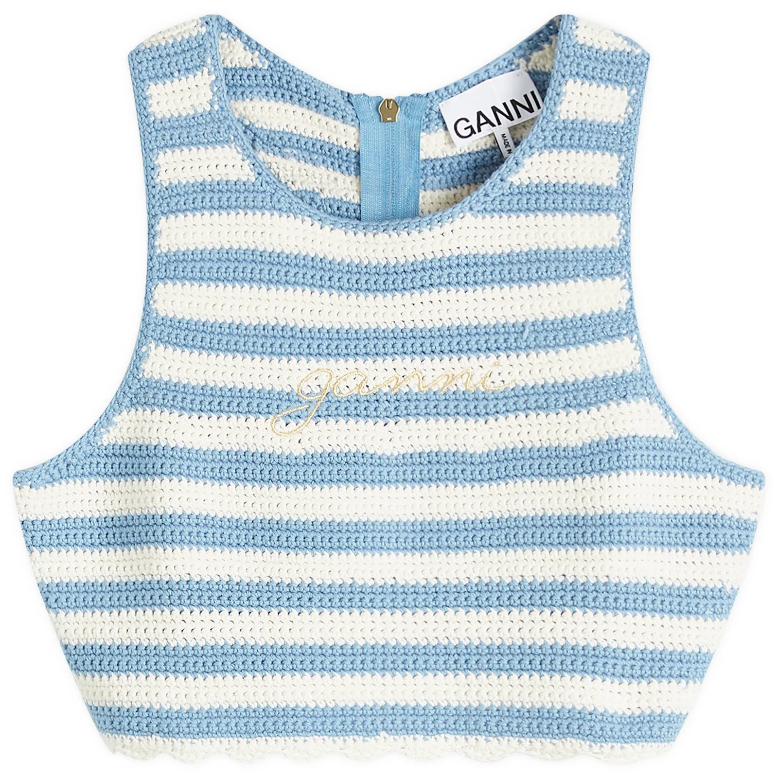GANNI Women's Crochet Racerback Top in Glacier Lake, Size Large | END. Clothing