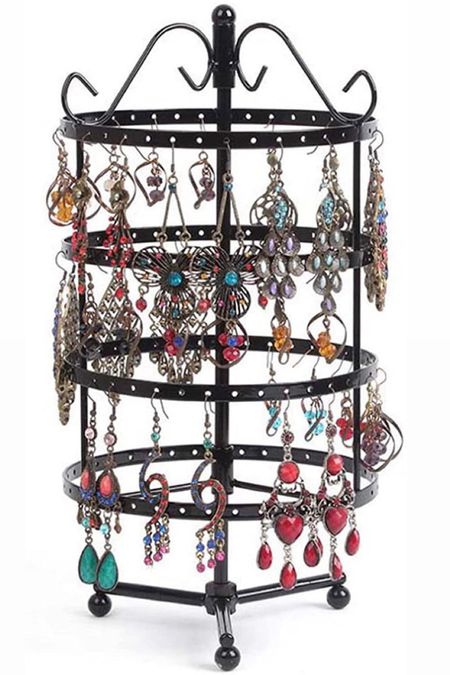 PENGKE 4 Tiers Rotating Earring Spin Table,144 Holes Earring Organizer Jewelry Display Stand for Earrings,12.2 x6 inch