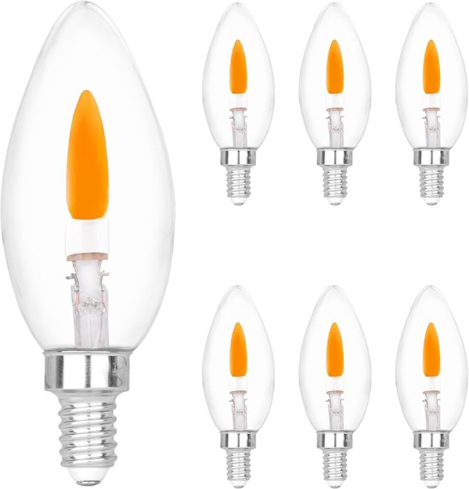 E12 Base (Miniature Screw) C35 Flame Tip Flicker Bulbs - Crystal Clear Candle Light with Orange G... | Amazon (US)