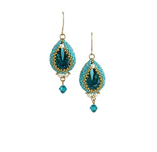 Handmade Turquoise Teardrop Swarovski Crystal Beaded Earrings | Amazon (US)
