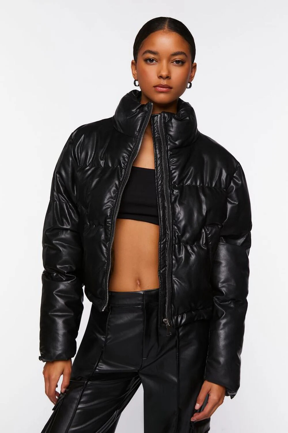 Faux Leather Drawstring Puffer Jacket | Forever 21 (US)