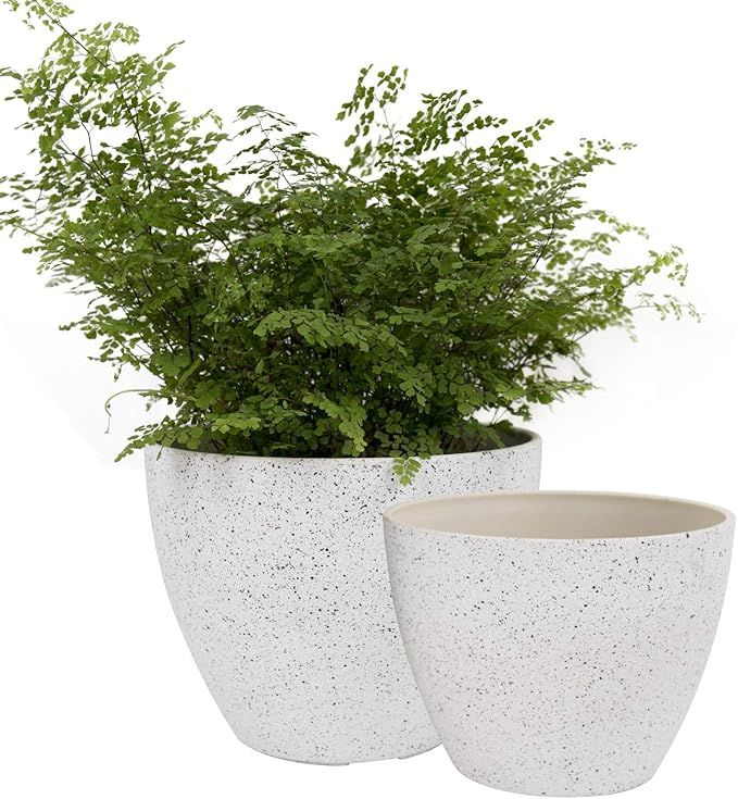 Flower Pots Outdoor Garden Planters, Indoor Plant Pots with Drainage Holes, Speckled White (8.6 +... | Amazon (US)