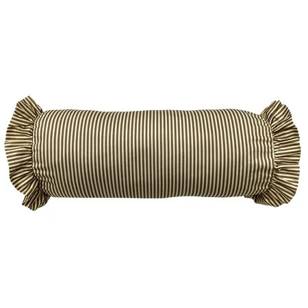 Home Decor Collection 8" x 20" Tan Striped Ruffle Bolster Decorative Pillow | Walmart (US)