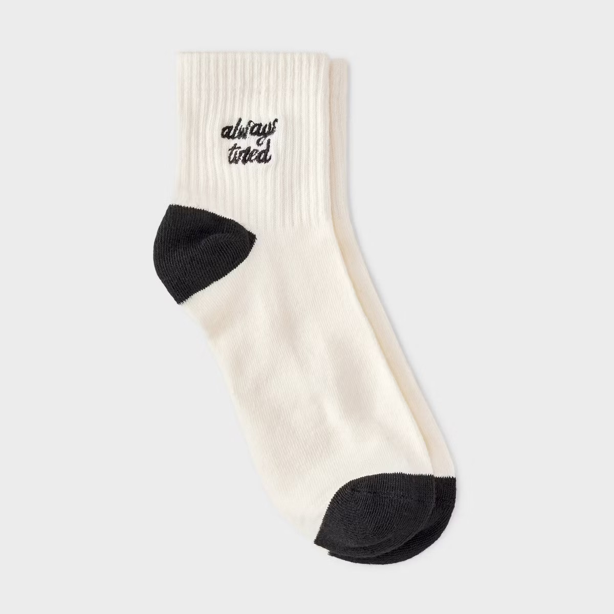 Women's Embroidered 'Always Tired' Ankle Socks - Ivory/Black 4-10 | Target