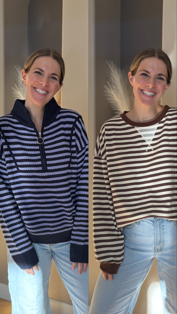 I never pass up a striped top!!! Loving both of these as we (hopefully) transition to some warmer temps soon and the fit of both is too good! 🤭

Are you an oversized girly or do you like more of a fitted top?!

Comment SHOP for details to be sent directly to you or follow me on @shop.ltk 🛍️🛍️🛍️

#amazonfinds #momstyle #casualoutfit #ootd #momlife