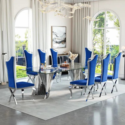 8 - Person Glass Top Double Pedestal Dining Set | Wayfair North America