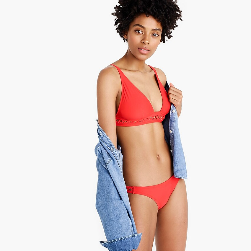 Deep V-neck french bikini top with cutout trim | J. Crew US