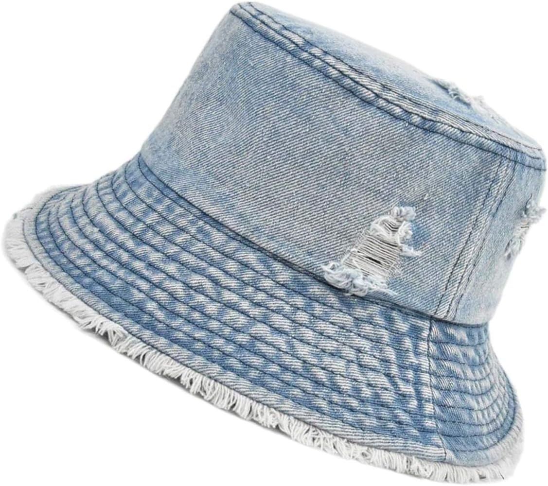 Distressed Denim Bucket Hat Ripped Frayed Edge Sun Hat for Women Men | Amazon (US)