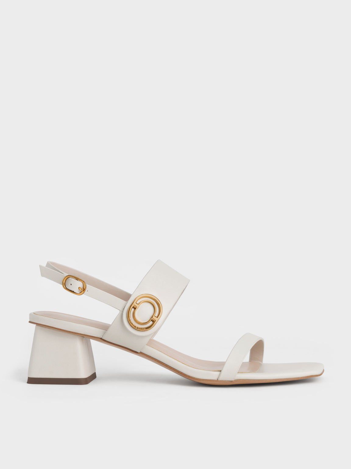 Chalk Metallic Accent Trapeze Heel Sandals | CHARLES & KEITH | Charles & Keith CA