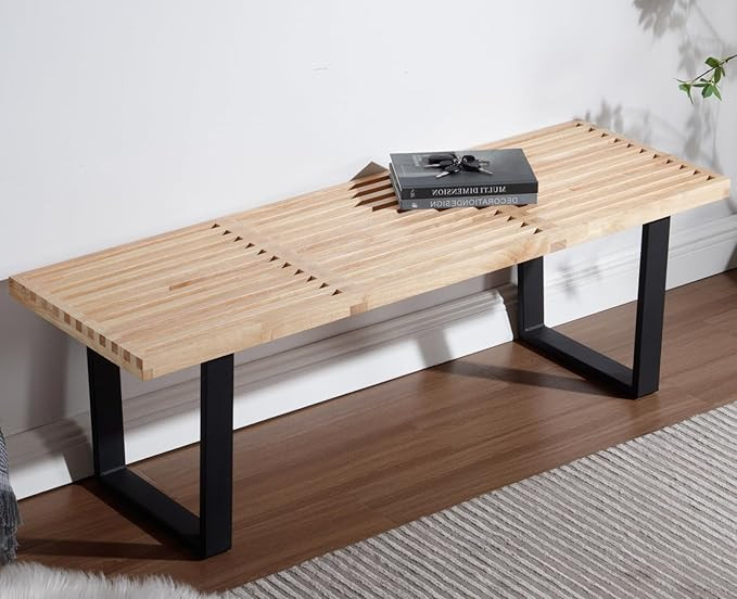 55" Natural Solid Wood Bench, Modern End of Bed Bench for Bedroom Entryway Bench w/Metal Legs, Di... | Amazon (US)