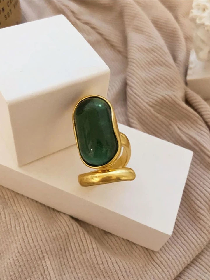 1pc Fashionable Simple Green Rectangle Shaped Cubic Zirconia Inlay Ring, Adjustable To Fit, Perfe... | SHEIN