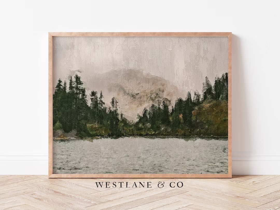 Lake House Art Print | Rustic Coastal Forest Landscape Painting | Digital Downloadable PRINTABLE | Etsy (US)