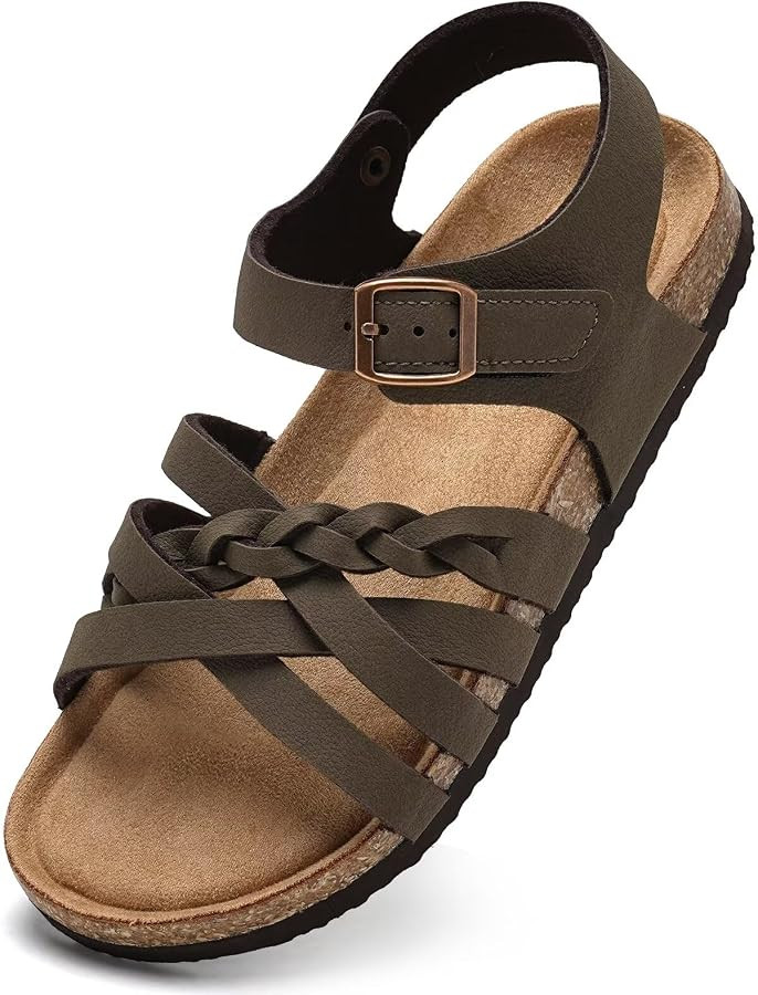 Torotto Girls Sandals with Cork Footbed Adjustable Buckle Casual Slides Sandals Open Toes Flat fo... | Amazon (US)