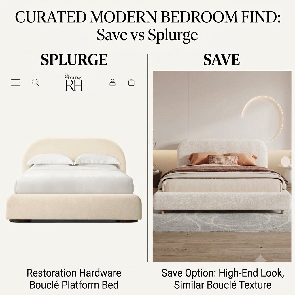 The RH Bed Dupe (For Way Less!) ✨
This Amazon bouclé platform bed perfectly mirrors the stunning, low-profile silhouette and rich, nubby texture of high-end showroom pieces—for a fraction of the cost. 

#modernorganic #modernorganichome #homestyling #modernhome
#modernstyle #howto #neutraldecor #neutraldesign #bedframe 
#neutralstyle #stylingtips #designmadeeasy #designertips #homeinspo #neutralhome
#nightstand #nightstands #bedroominspo #sidetables #bedroomdecoration #bedroomfurniture #bedroomstyle #howtostyle #bedroomtips

#LTKcanada #LTKsale #LTKhome