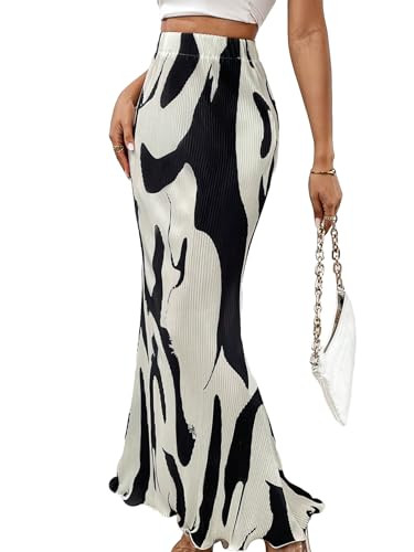 Amazon.com: MakeMeChic Women's Allover Print High Waisted Bodycon Flare Maxi Long Skirt Multicolo... | Amazon (US)