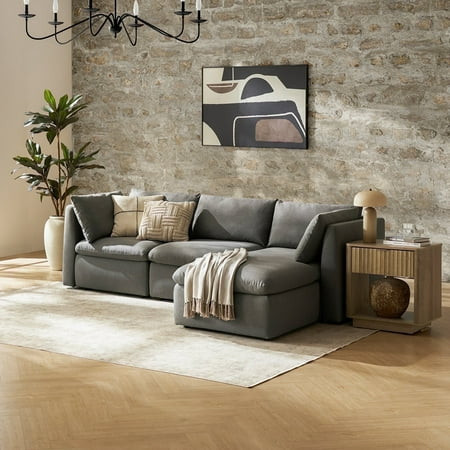 Mopio Macy Oversized Modular Sectional Sofa with Fully Removable Covers and Storage, Convertible L Shaped Sectionals, Modern Couch for Living Room with Ottoman Chaise, 4 Seats, Grey Fabric | Walmart (US)