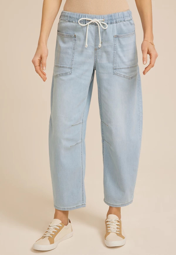Mid Rise Pull On Knit Barrel Jean | Maurices