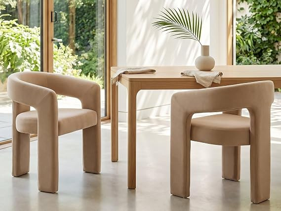 Modern Barrel Dining Chairs Set of 2 Upholstered Velvet Accent Side Chair with Arms Comfy Makeup ... | Amazon (US)