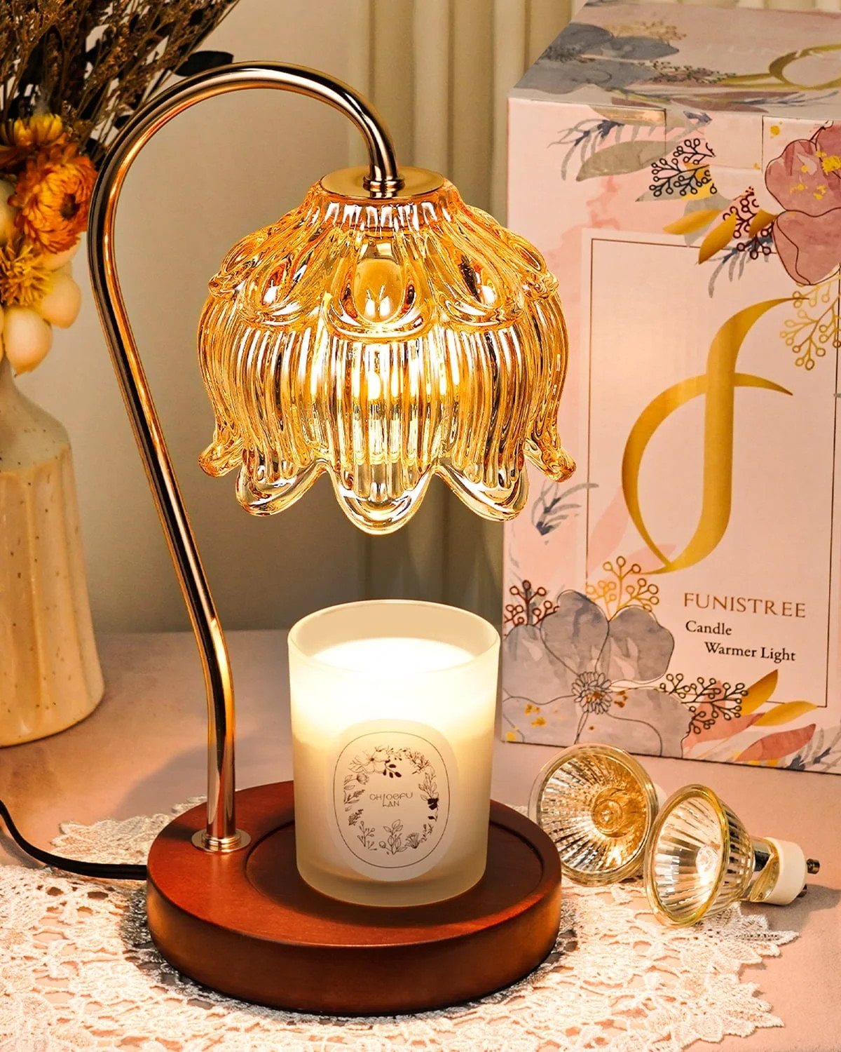 Funistree Flower Candle Warmer Lamp with Timer, Electric Top Down Wax Melter for Jar Candles, Amb... | Walmart (US)