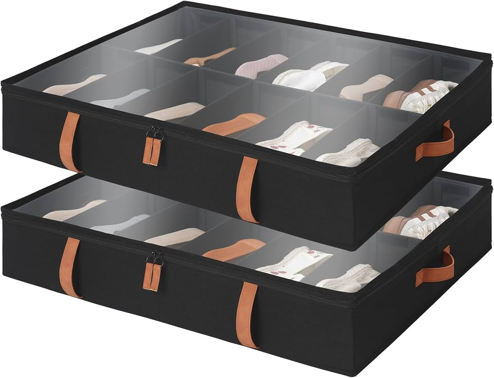 StorageWorks Under Bed Shoe Storage Organizer, Underbed Shoes Container with Adjustable Dividers,... | Amazon (US)