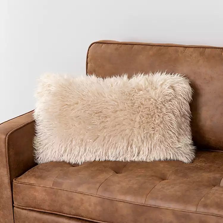 Beige Faux Mongolian Fur Lumbar Pillow | Kirkland's Home