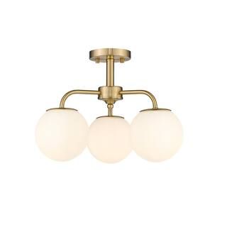 This item: Melpark 3-Light Brushed Gold Semi-Flush Mount with Frosted Glass Shades | The Home Depot
