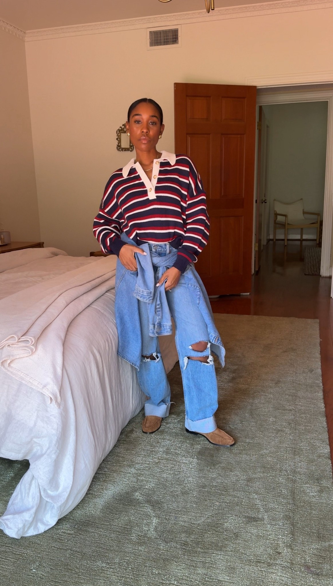 Striped rugby tee, distressed jeans, suede loafers. Use code DENIMAF at checkout for an additional 15% off, which will stack on all promos!

#LTKPetite #LTKSaleAlert #LTKmomlife