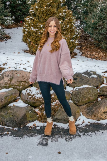 This sweater is so soft and cozy! I’m in a size medium. 
I I’m wearing a size extra small in the leggings (which I prefer to my spanx) but I also could have gone with a small.
Ugg Boots fit TTS. I’m also linking a similar, more affordable pair from Amazon. 



#LTKstyletip #LTKfindsunder50 #LTKfindsunder100