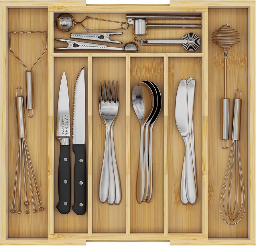 Bamboo Utensil Organizer for Kitchen Drawers, Expandable Utensil Tray and Cutlery Silverware Hold... | Amazon (US)