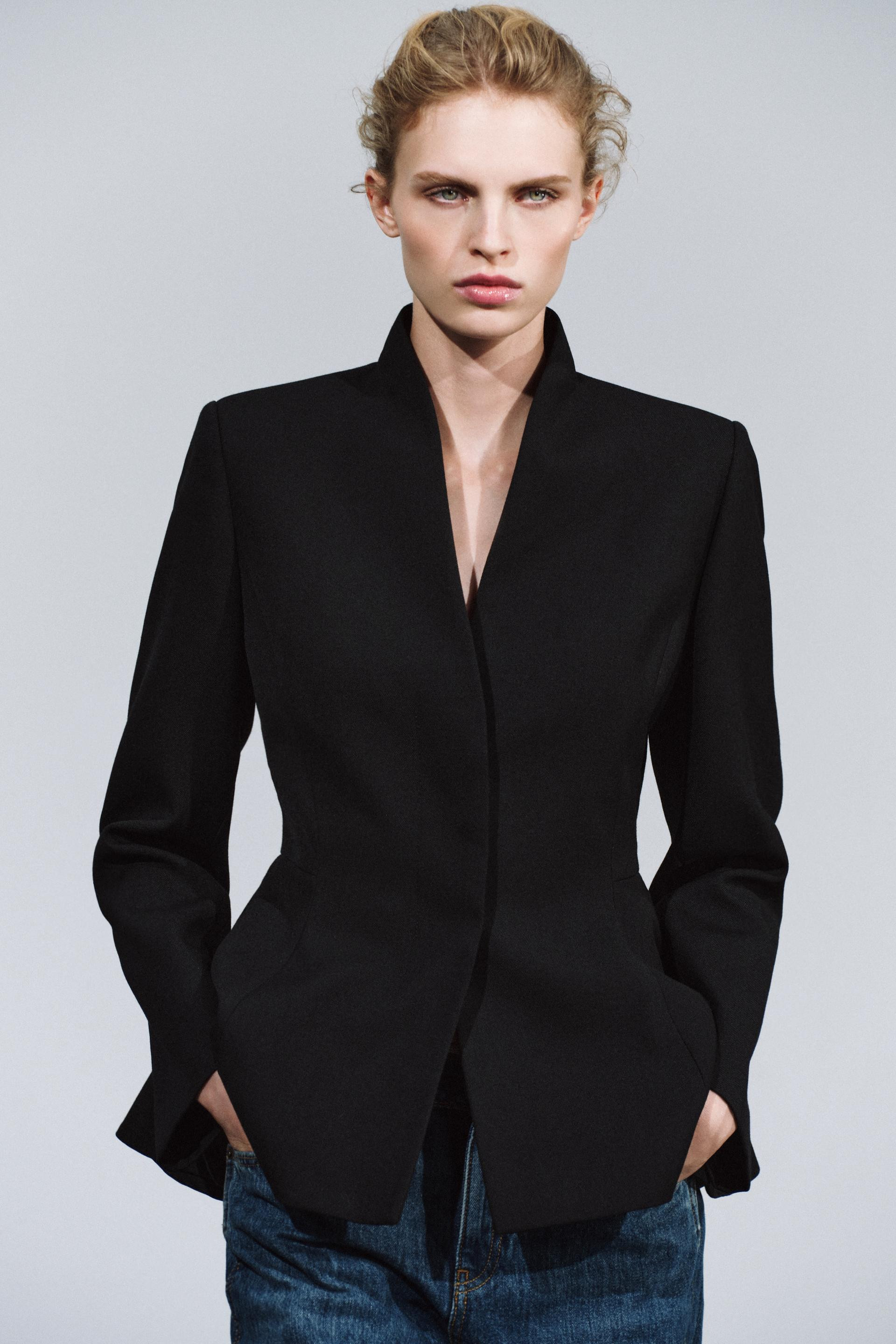 Zara - Zw Collection Wool-Blend Peplum Blazer - Black - Xs - Woman | Zara US