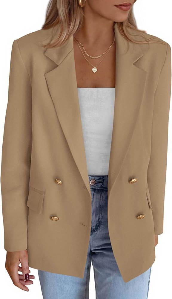 KIRUNDO Blazers for Women Business Casual 2025 Fall Long Sleeve Double Breasted Open Front Work S... | Amazon (US)