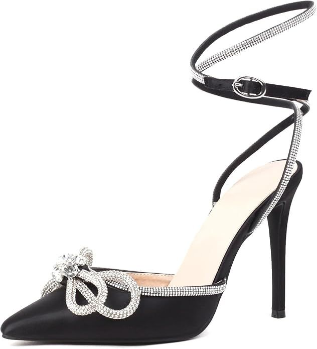 Women's Rhinestone Bow Clear High Heels Glitter Sequin Ankle Strap Stiletto Heeled Sandals Sparkl... | Amazon (US)