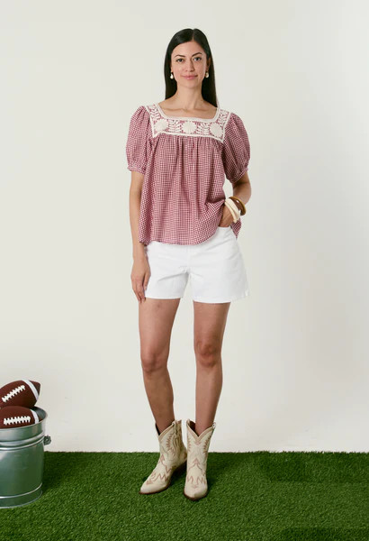 Maria Gingham Granate Blouse | Mi Golondrina