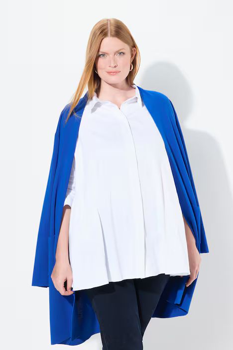 Swing Hem Button Front Stretch Cotton Blend Shirt | Ulla Popken - US