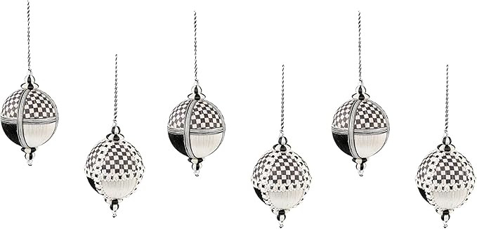 MACKENZIE-CHILDS Set of 6 Fabric Ball Ornaments, Christmas Tree Decorations, Courtly Patchwork | Amazon (US)