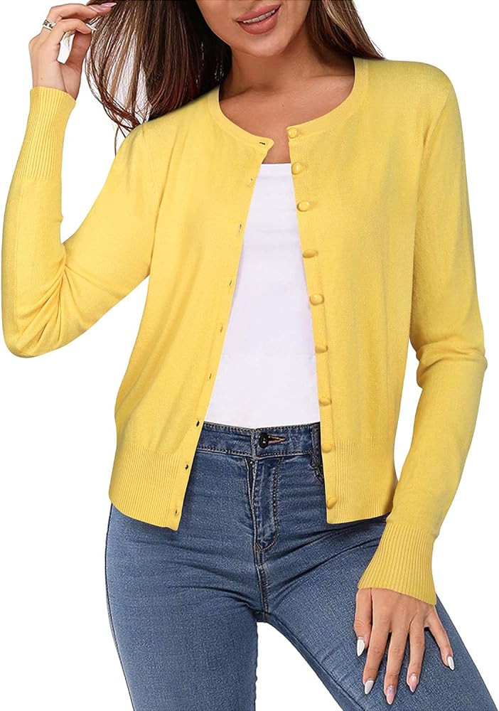 Newshows Women's Lightweight Button Down Cardigan Long Sleeve Casual Crew Neck Soft Knit Cardigan... | Amazon (US)