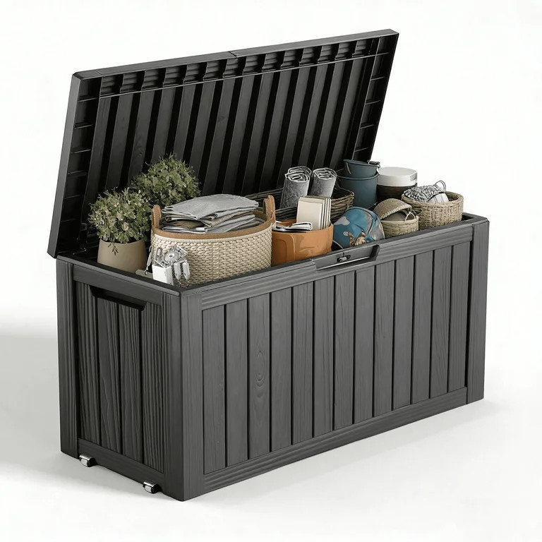 EASY UP 80 Gallon Resin Deck Box, Lockable Patio Outdoor Storage Box for Furniture, Garden Tools ... | Walmart (US)