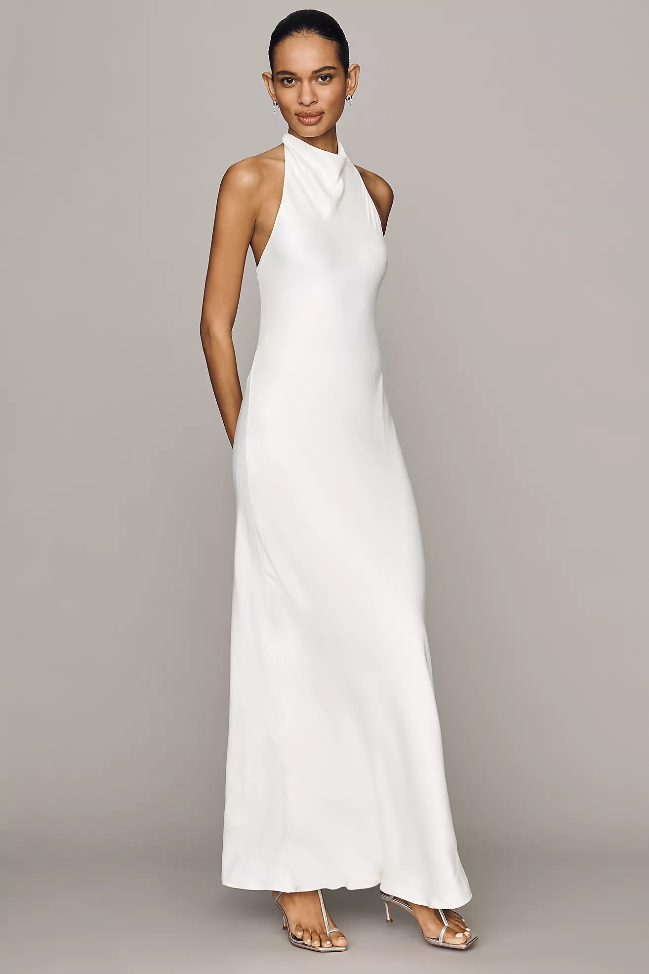 Maeve Jamie Satin Halter Maxi Dress | Anthropologie (US)