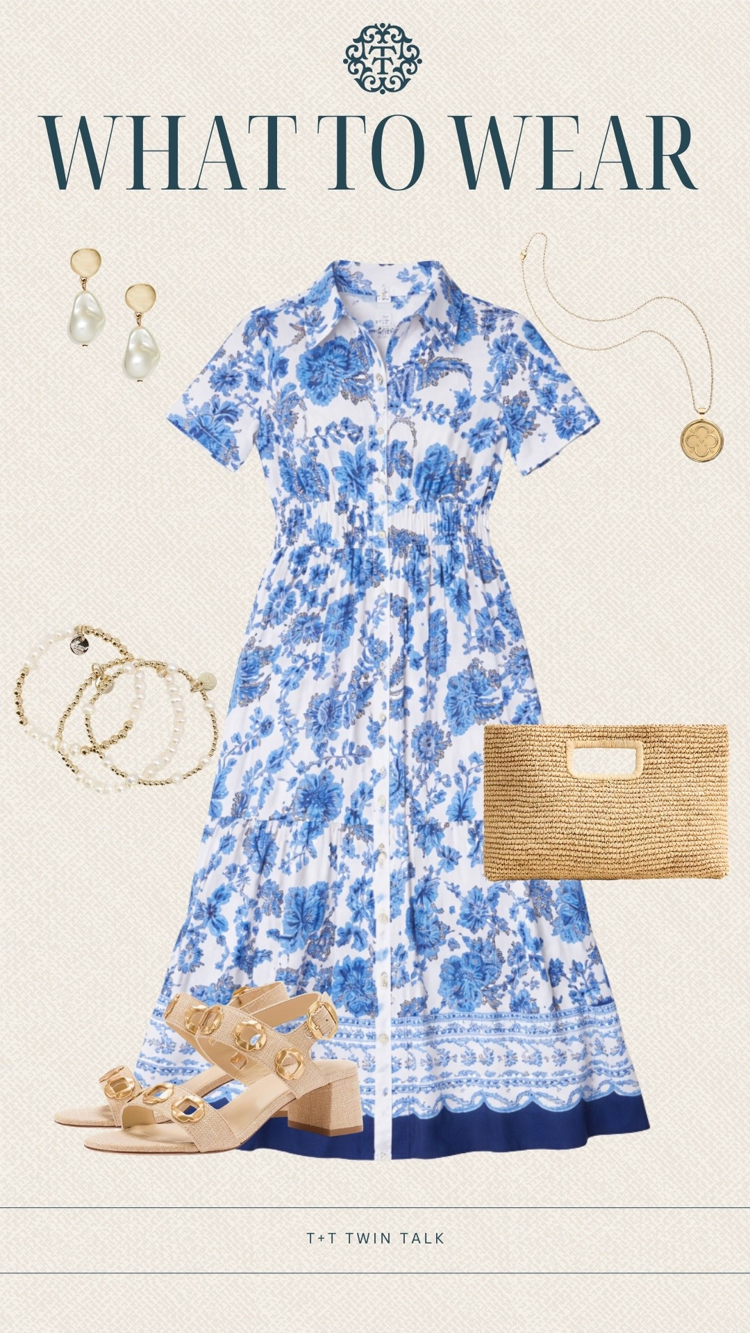 T+T, what to wear! We’re loving this blue and white Talbots dress for a timeless, easy look. We added gold jewelry, a woven clutch, and neutral heels to elevate it.

#LTKSeasonal #LTKMidsize #LTKOver40
