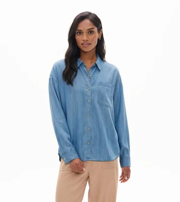Women's Relaxed Button Down - Light Blue Wash Tencel | Hatley