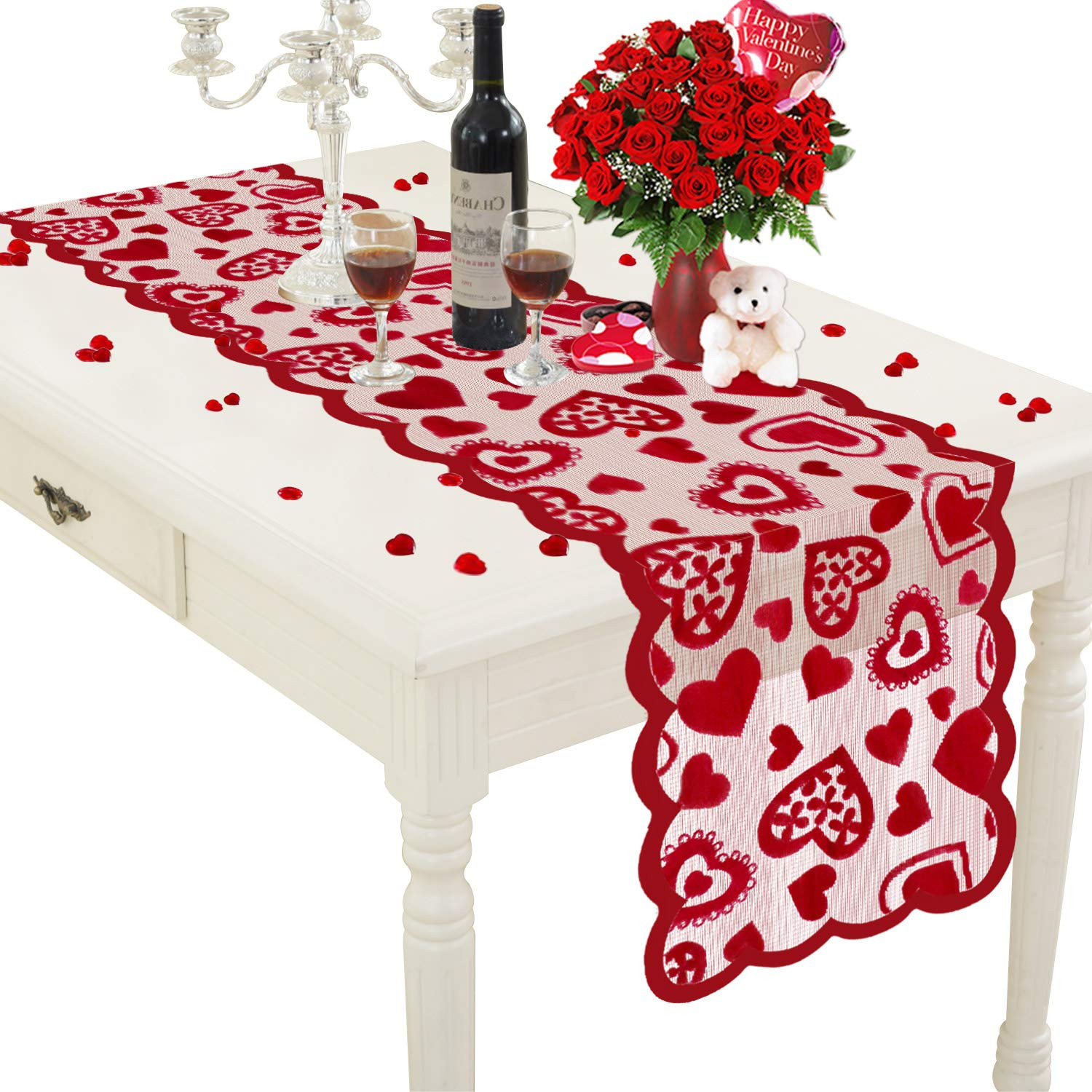 Mosoan Valentines Day Decor Table Runner - 13 x 72 Inch Red Lace Table Runner for Wedding Party, ... | Amazon (US)
