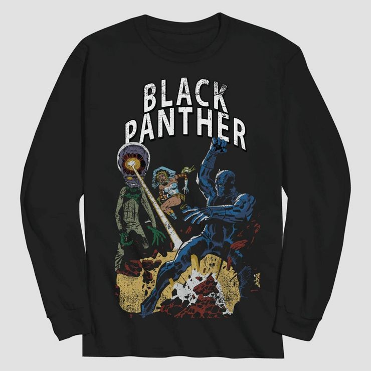 Men's Disney Black Panther Long Sleeve Graphic T-Shirt - Black | Target