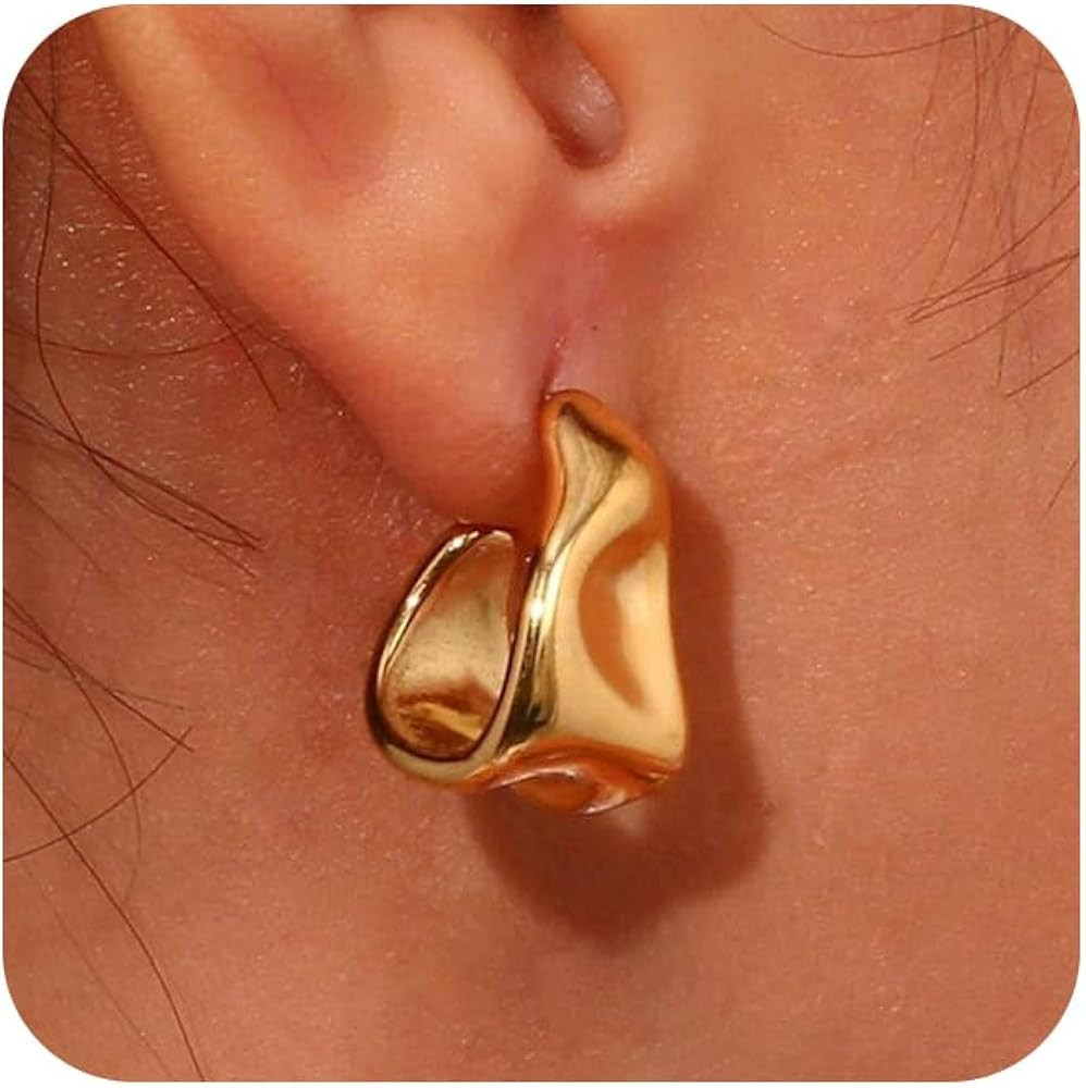 Chunky Gold Hoops Earrings for Women Trendy 14K Gold Plated Earrings Cute Huggie Hoops Hypoallerg... | Amazon (US)