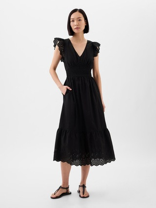 Eyelet Flutter Sleeve Midi Dress | Gap Factory