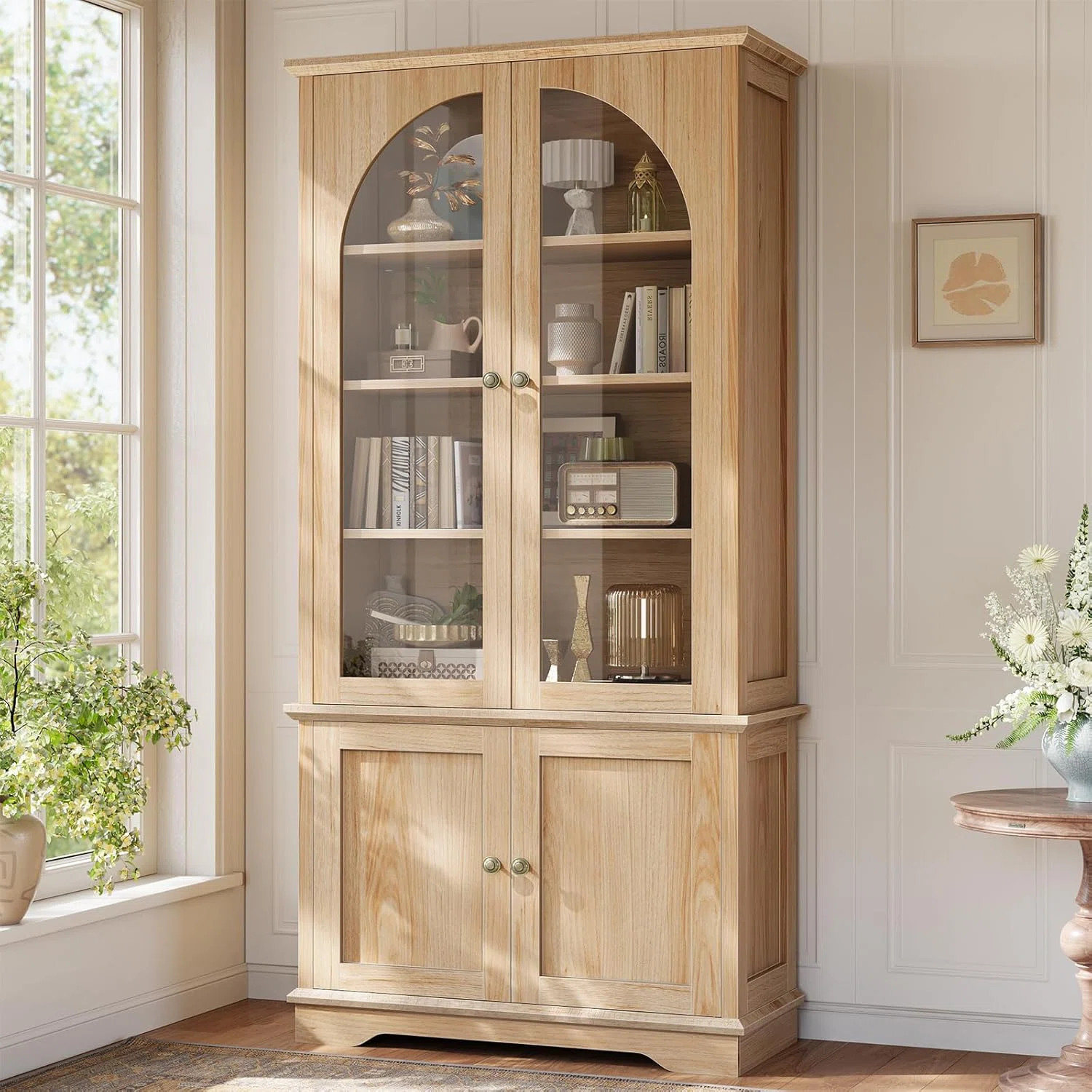 Lark Manor™ 71"H Bookcase with Doors Farmhouse Arched Cabinet With Glass Doors | Wayfair | Wayfair North America