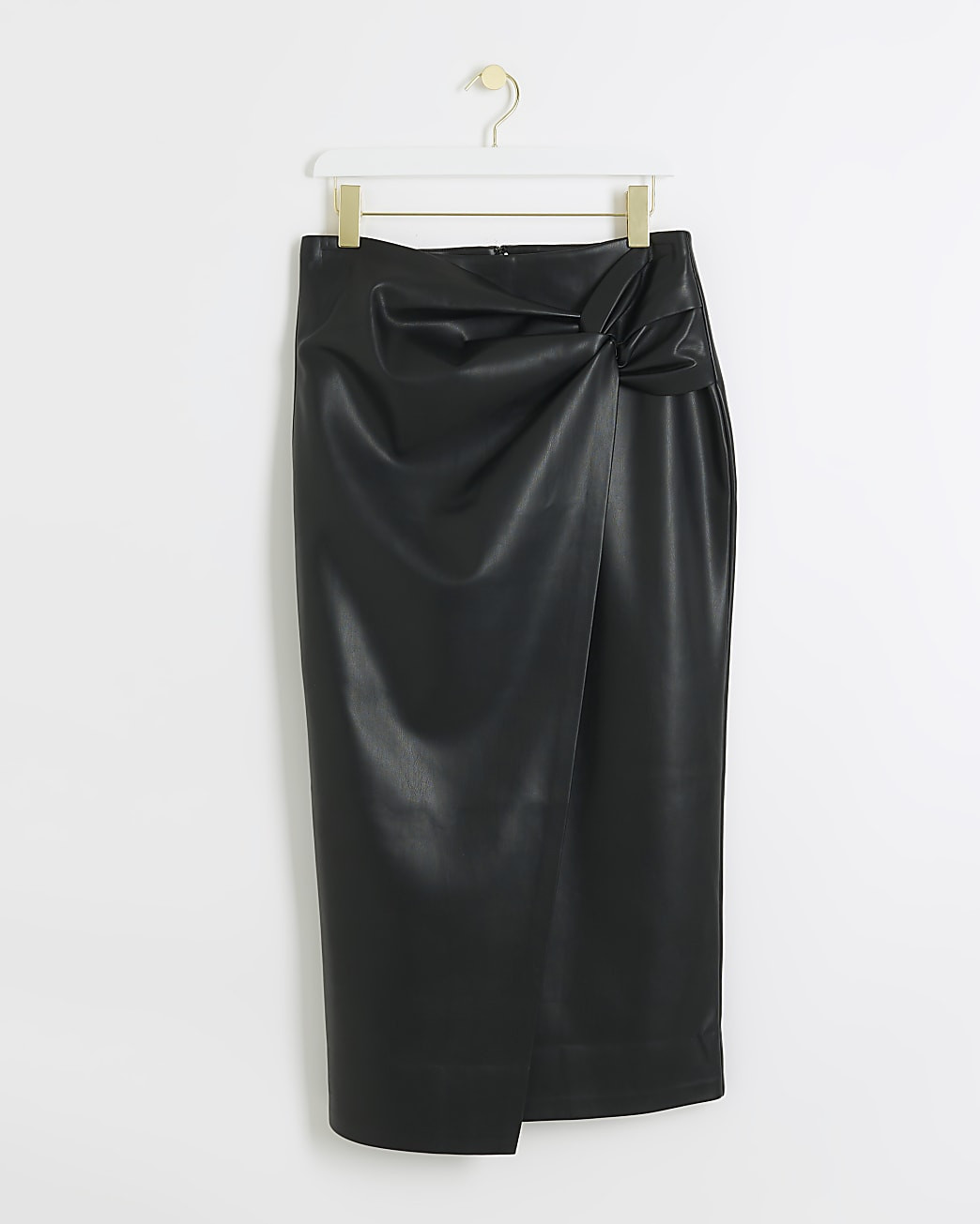 Black faux leather knot midi skirt | River Island (UK & IE)