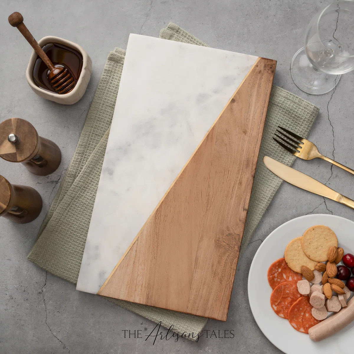 LuxeDesigns Acacia Wood & White Marble Triangle Cutting Board – Dual-Surface Kitchen Board for ... | Wayfair North America