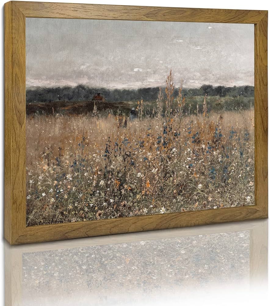 Wildflower Field Landscape Picture - Vintage Landscape Art Print, Country Field Wall Art - Framed... | Amazon (CA)