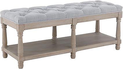 Upholstered Tufted 45.3 Inch Long Shelves Storage Bench, Linen Bench Ottoman Shoe Bench Bed End S... | Amazon (US)
