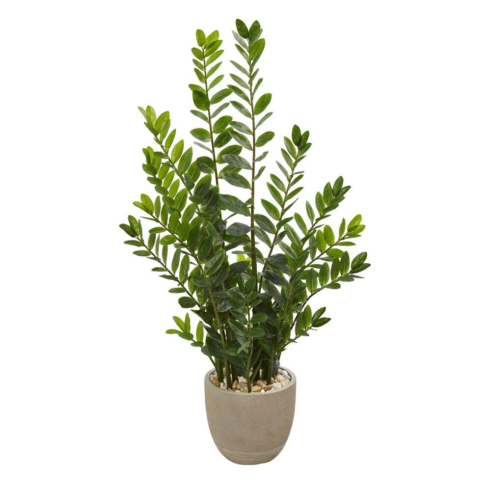 4.5' Zamioculcas Artificial Plant in Sand Stone Planter | Bed Bath & Beyond